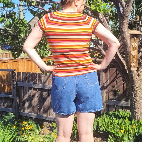 Liz Claiborne y2k orange stripe knit top - Picture 2 of 6